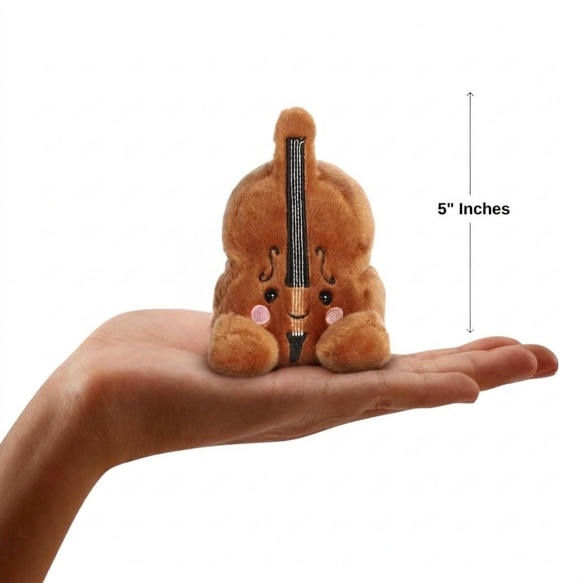 Scale thumbnail showing Vanessa Violin plush sitting in an open palm next to a 5-inch height measurement graphic indicator.