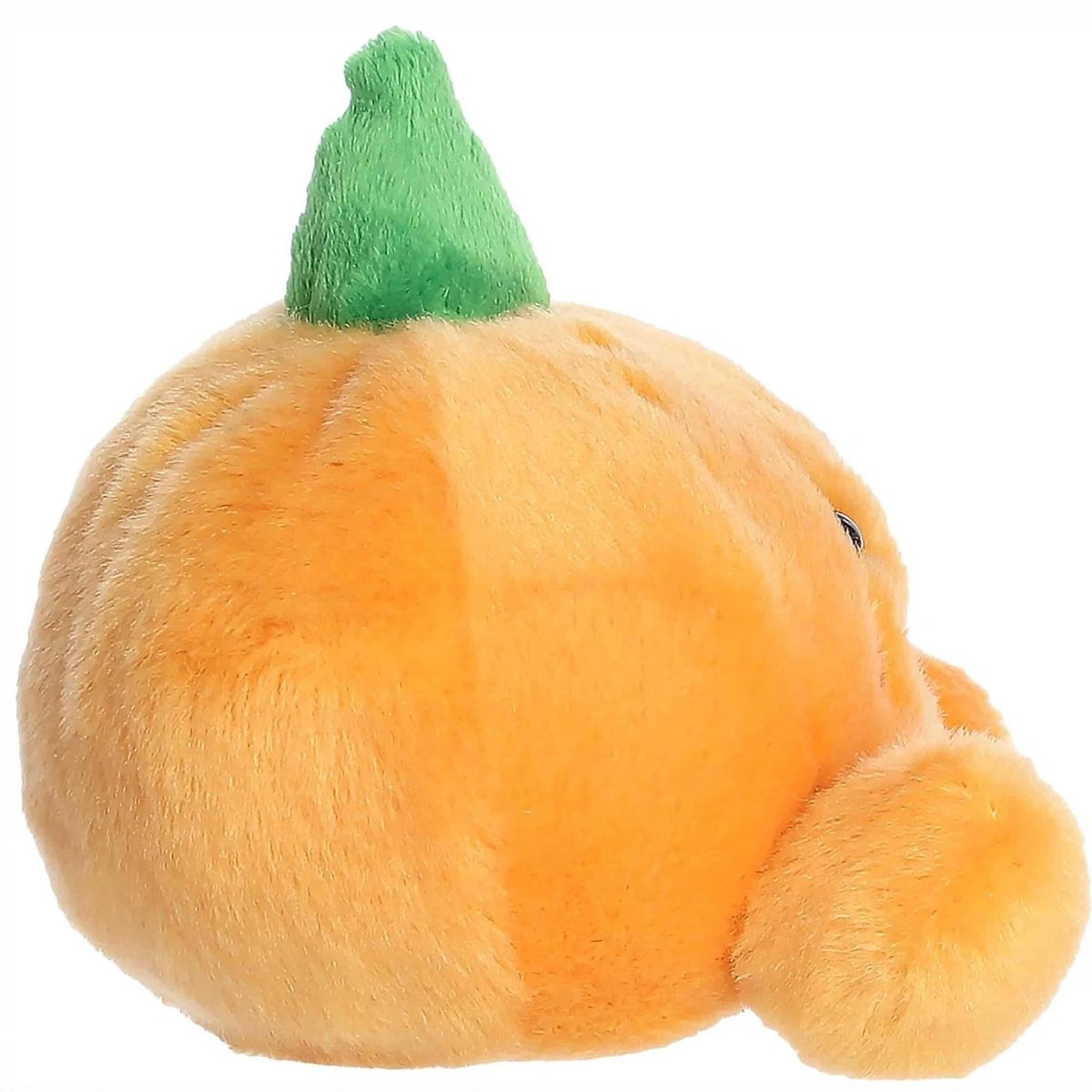 Side profile view thumbnail showing the rounded orange shape and green stem of Wisp Jack O'Lantern plush.