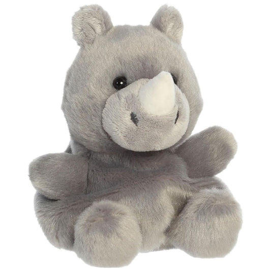 Aurora Palm Pals Zoo Jambo Rhino 5-inch gray stuffed animal plush with soft white snout horn.