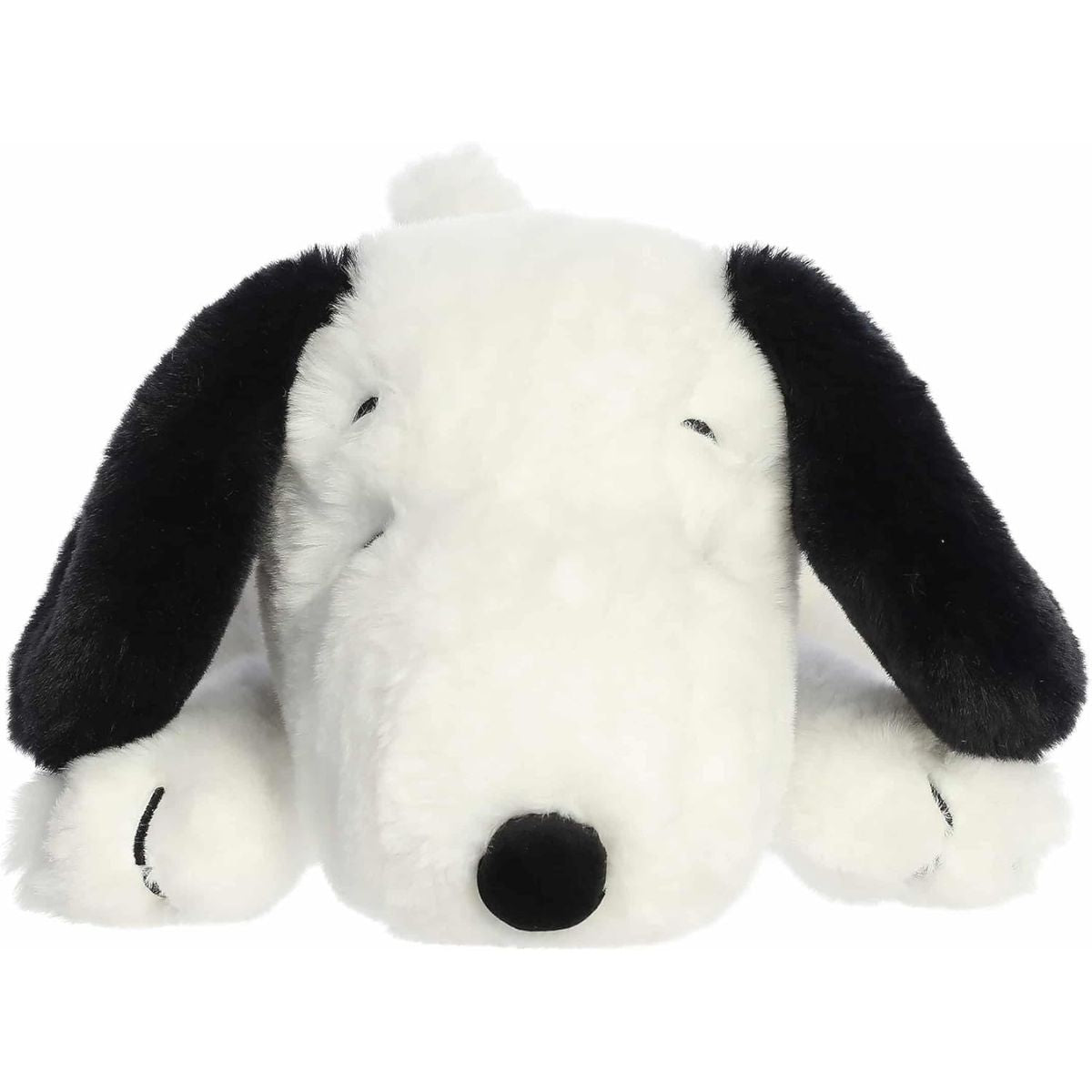 Front head-on view thumbnail of lying Cuddles Snoopy plush #40528 showing black ears and nose.