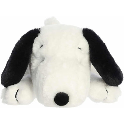 Front head-on view thumbnail of lying Cuddles Snoopy plush #40528 showing black ears and nose.