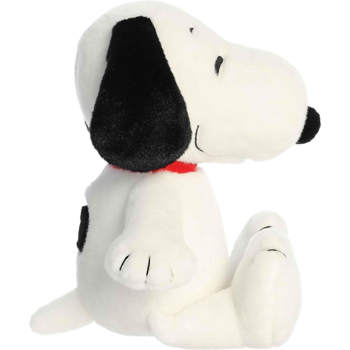 Side profile view thumbnail of sitting Floppy Legs Snoopy 12-inch plush #40468 showing dangle legs and red collar.