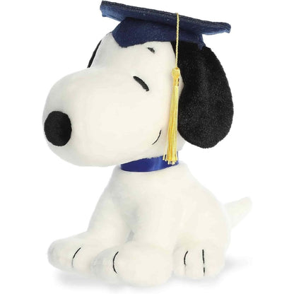 Three-quarter angle thumbnail of 9-inch Graduation Snoopy plush sitting with smiling embroidered eyes.