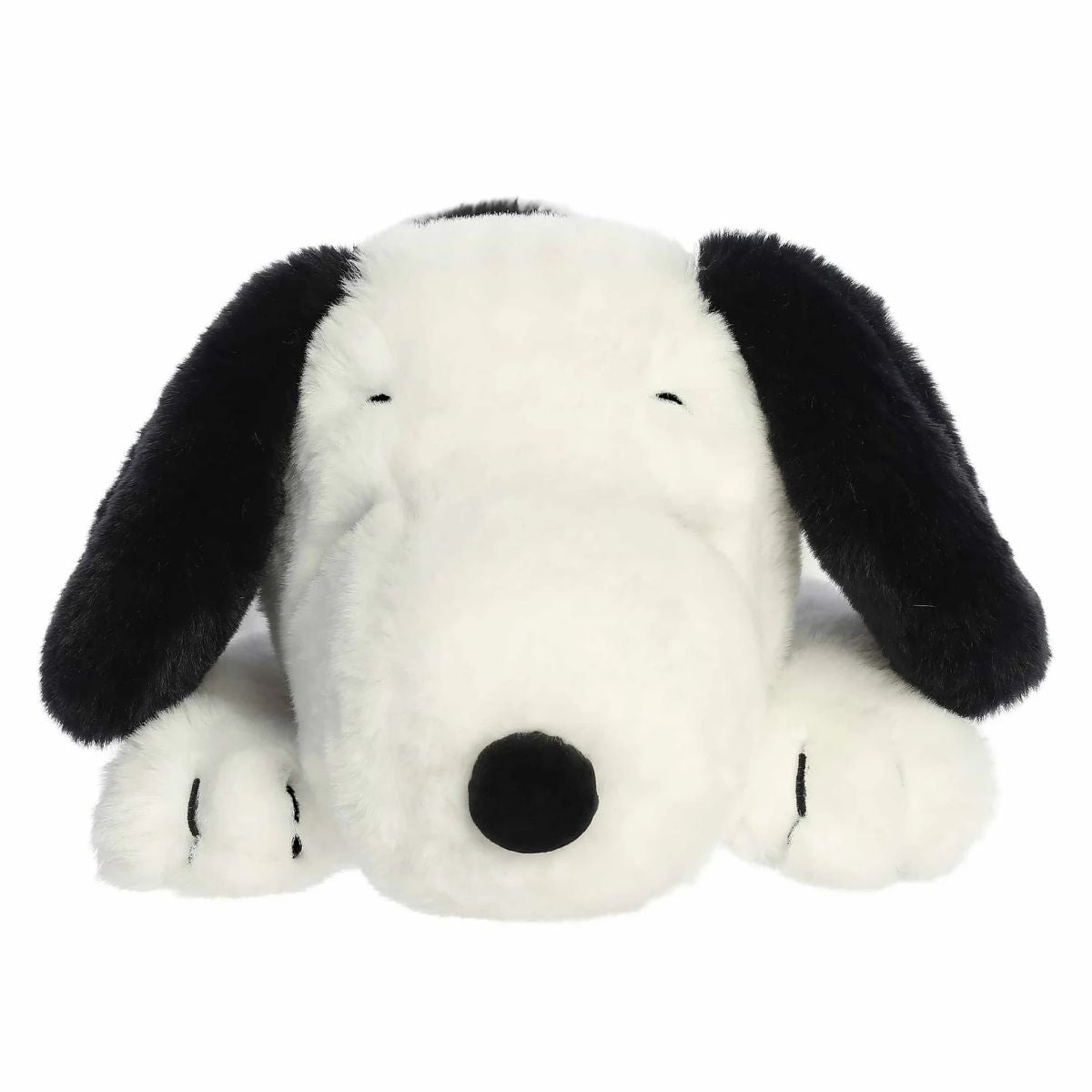 Front view thumbnail of Aurora Peanuts Huggable Snoopy 18-inch lying plush stuffed animal #40526.