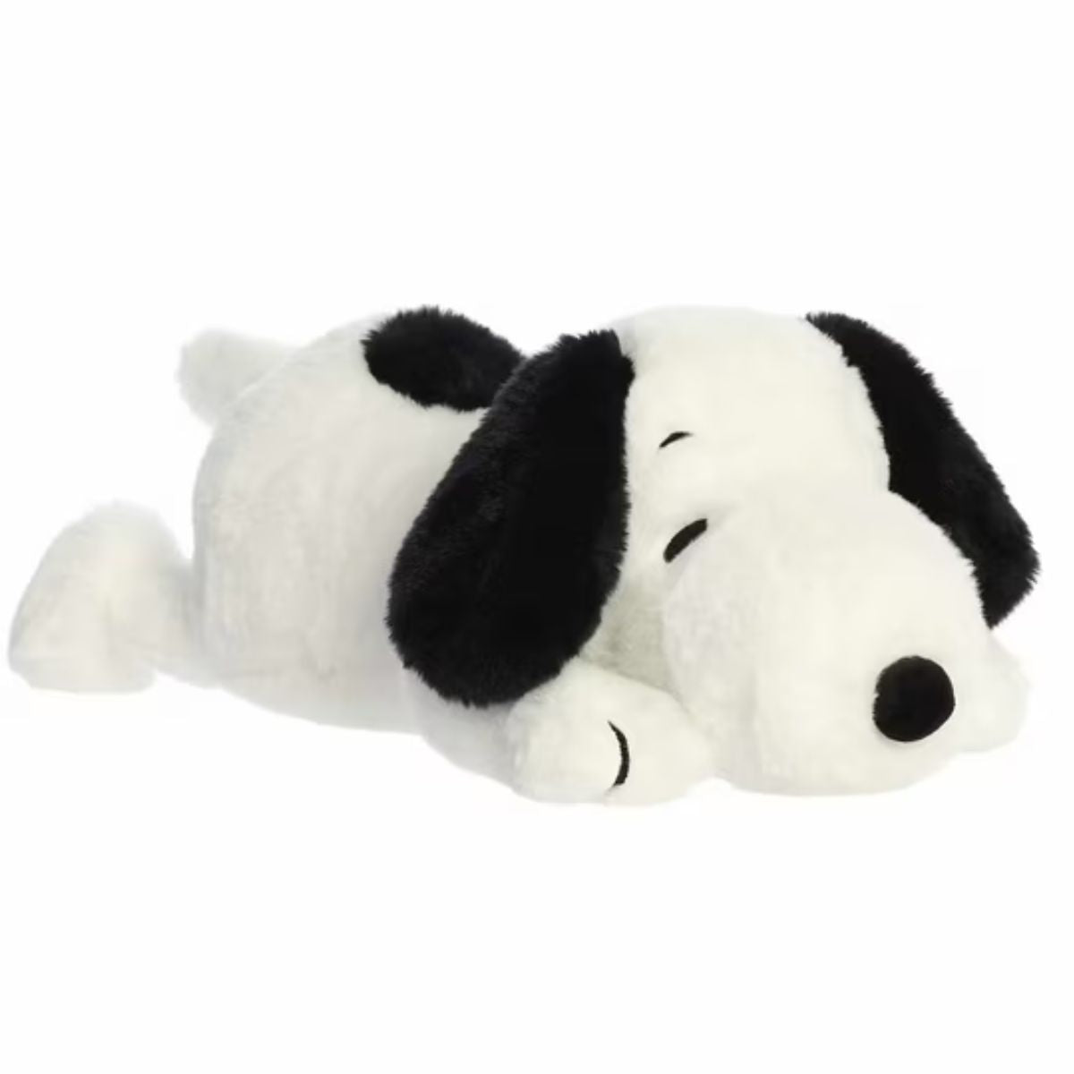 Aurora Peanuts Huggable Snoopy 18-inch plush stuffed animal #40526 lying down at an angle.