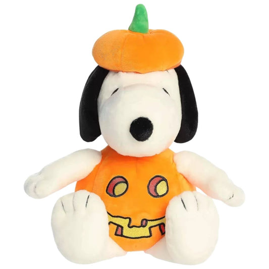 Front view thumbnail of sitting Pumpkin Costume Snoopy plush showing embroidered jack-o-lantern face.