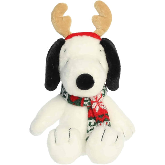 Front view thumbnail of sitting Reindeer Snoopy plush showcasing antlers and fair-isle scarf.