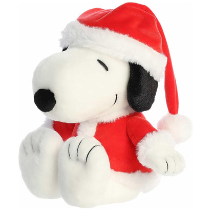 Aurora Peanuts Santa Snoopy 12-inch plush stuffed animal #40520 sitting in red Santa suit.