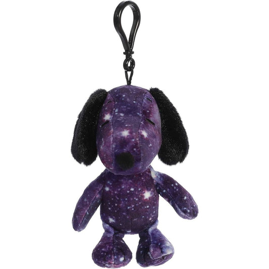Front view thumbnail of sitting Snoopy plush keychain #40488 with black clip.