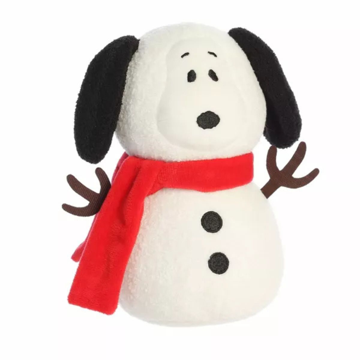 Front head-on view thumbnail of Aurora Peanuts Snowman Snoopy 8-inch plush stuffed animal #40521.