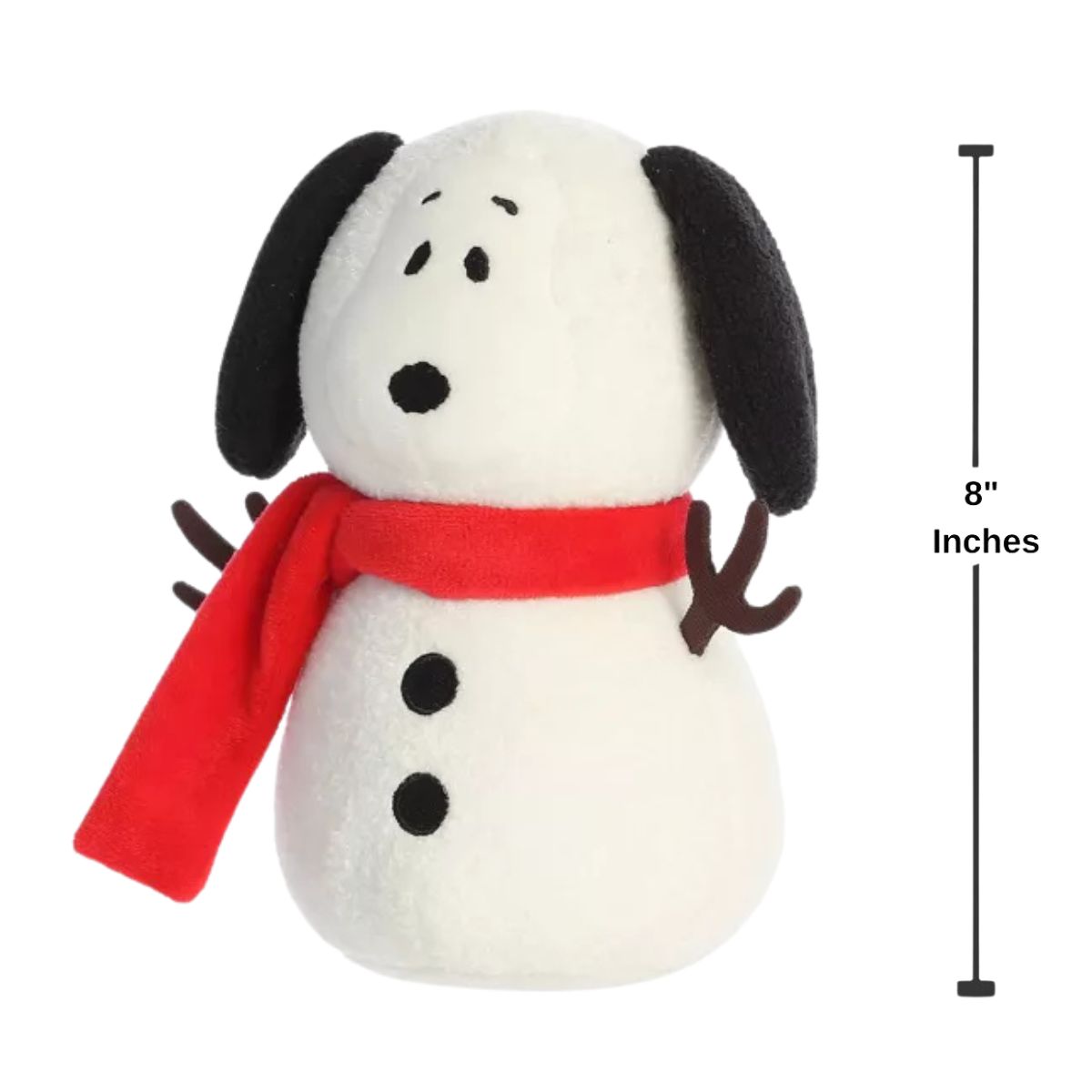 Snowman Snoopy plush #40521 displaying 8-inch height measurement graphic thumbnail.