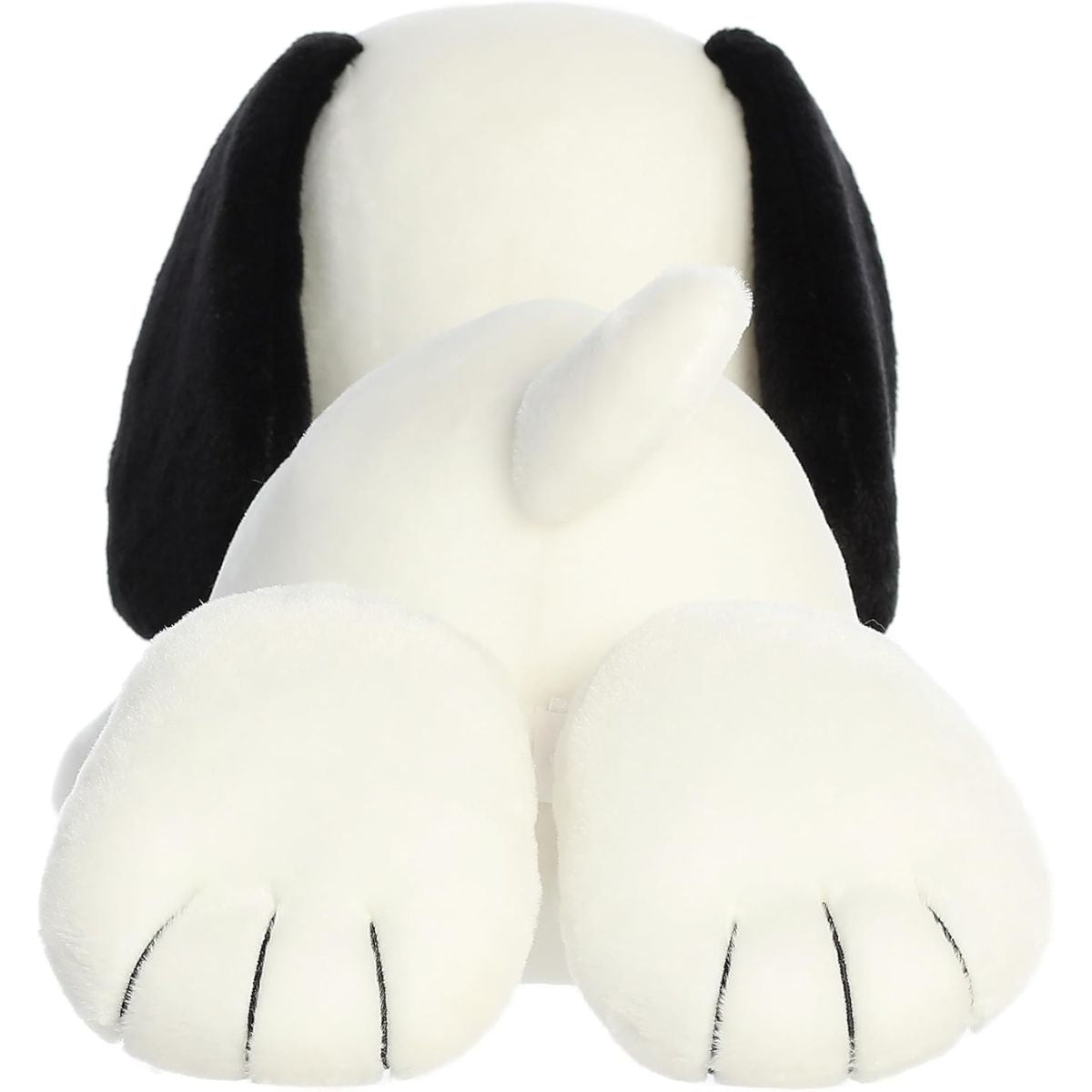 Rear view thumbnail showing back paws, stitched toe details, and tail of 18-inch Snuggle Snoopy plush.