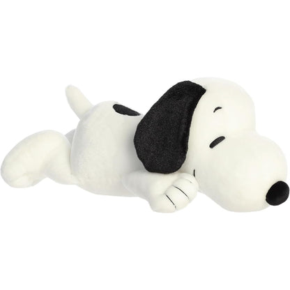 Aurora Peanuts Snuggle Snoopy #40518 18-inch stuffed animal plush lying down on stomach with sleeping eyes.