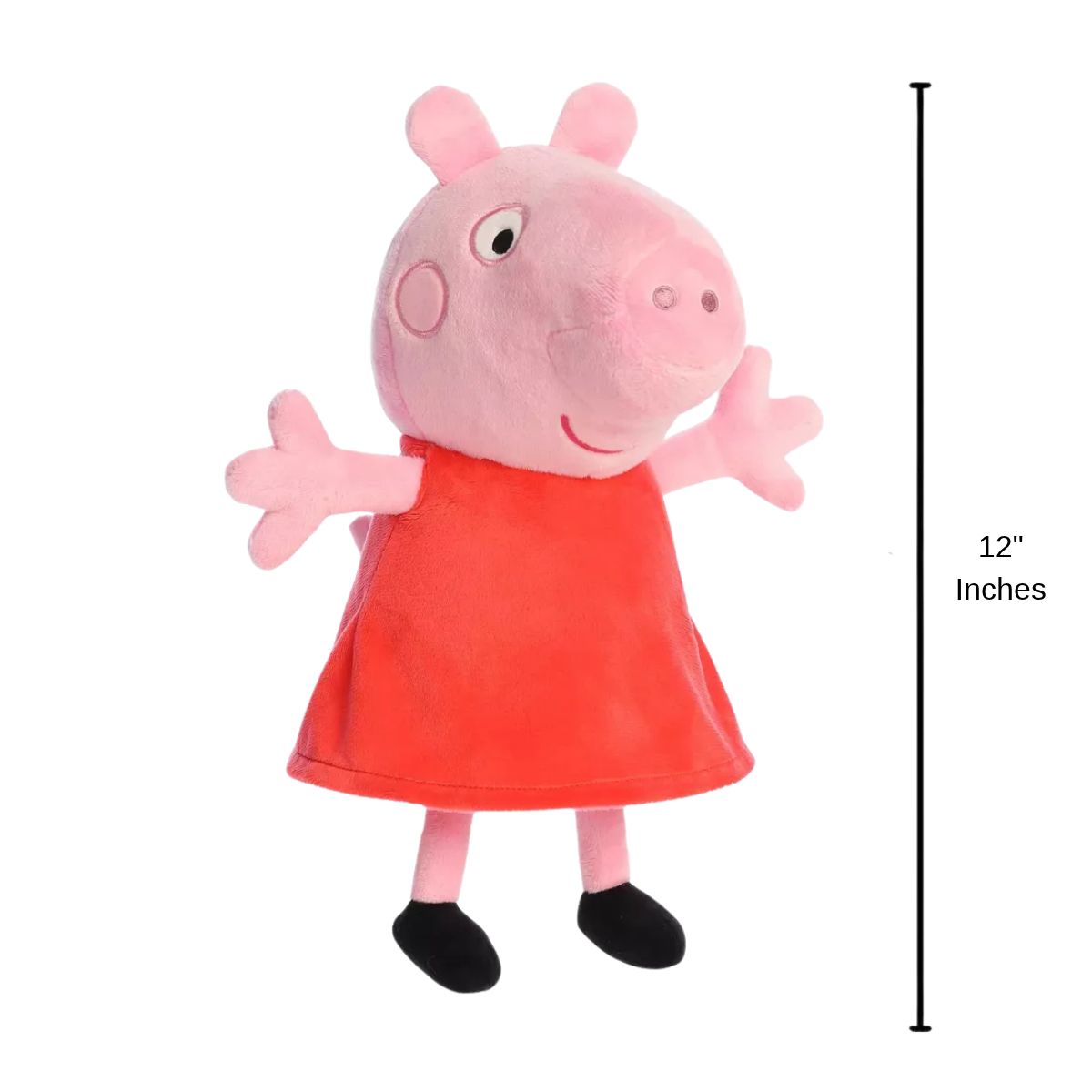 Aurora Peppa Pig stuffed animal plush toy with 12-inch vertical height scale measurement bar.