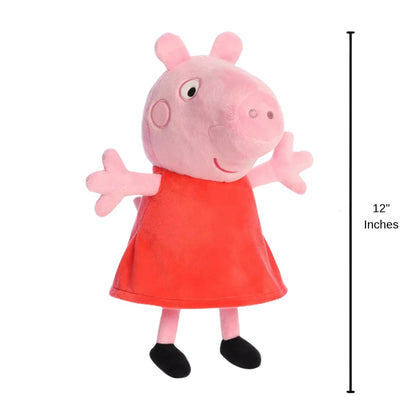 Aurora Peppa Pig stuffed animal plush toy with 12-inch vertical height scale measurement bar.