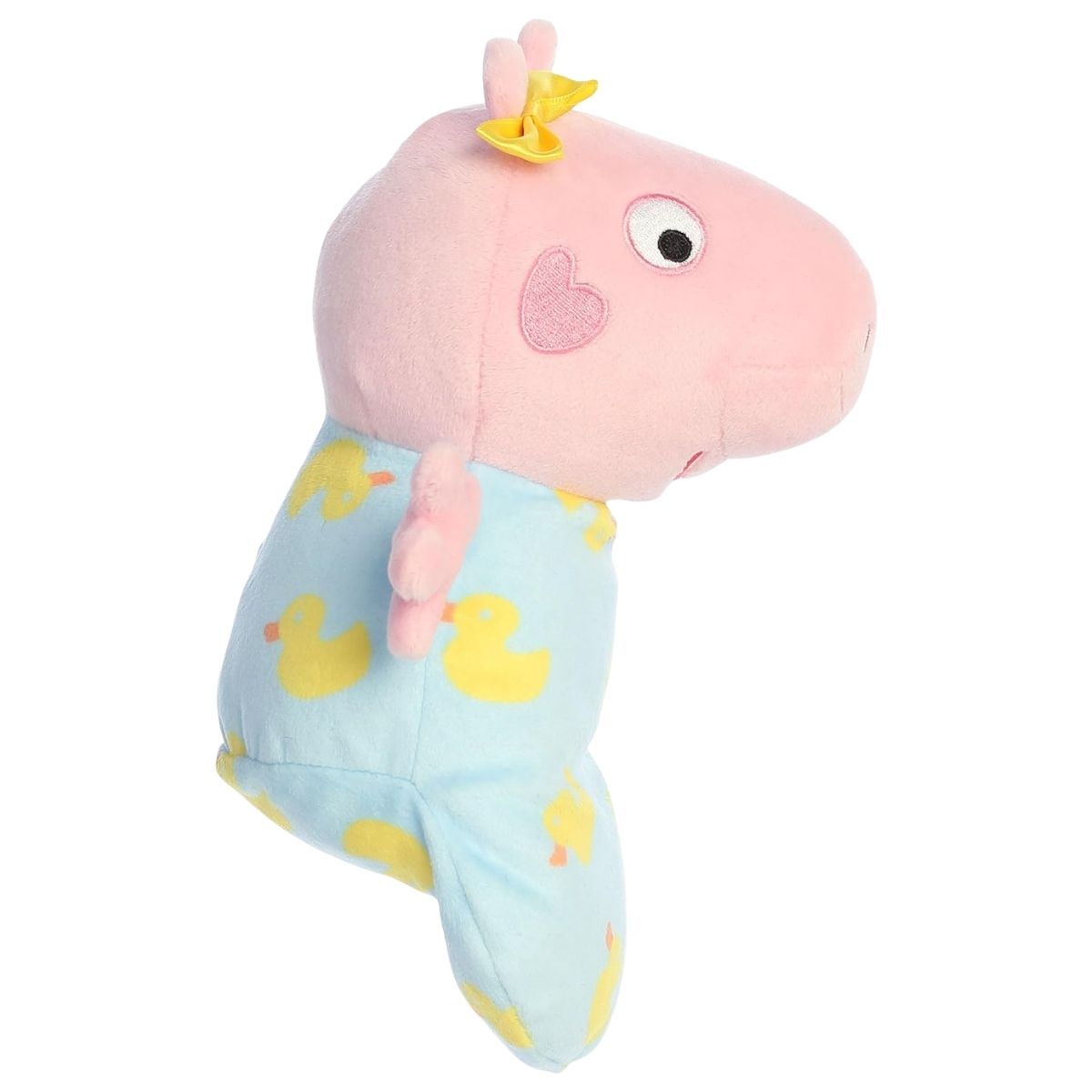 Side profile view thumbnail of the Baby Evie swaddled stuffed plush toy.