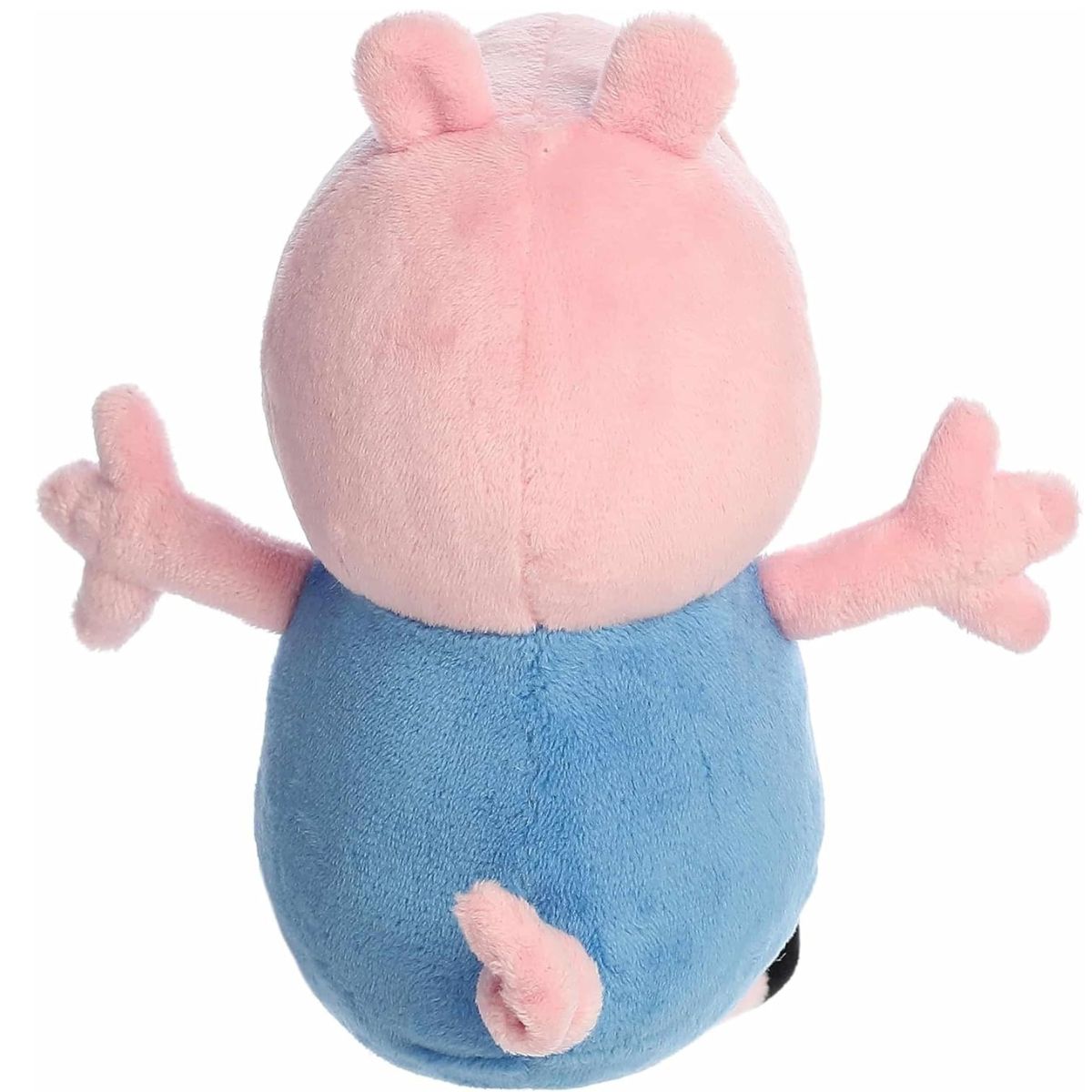 Rear view thumbnail of George Pig plush displaying his soft pink curly pig tail.