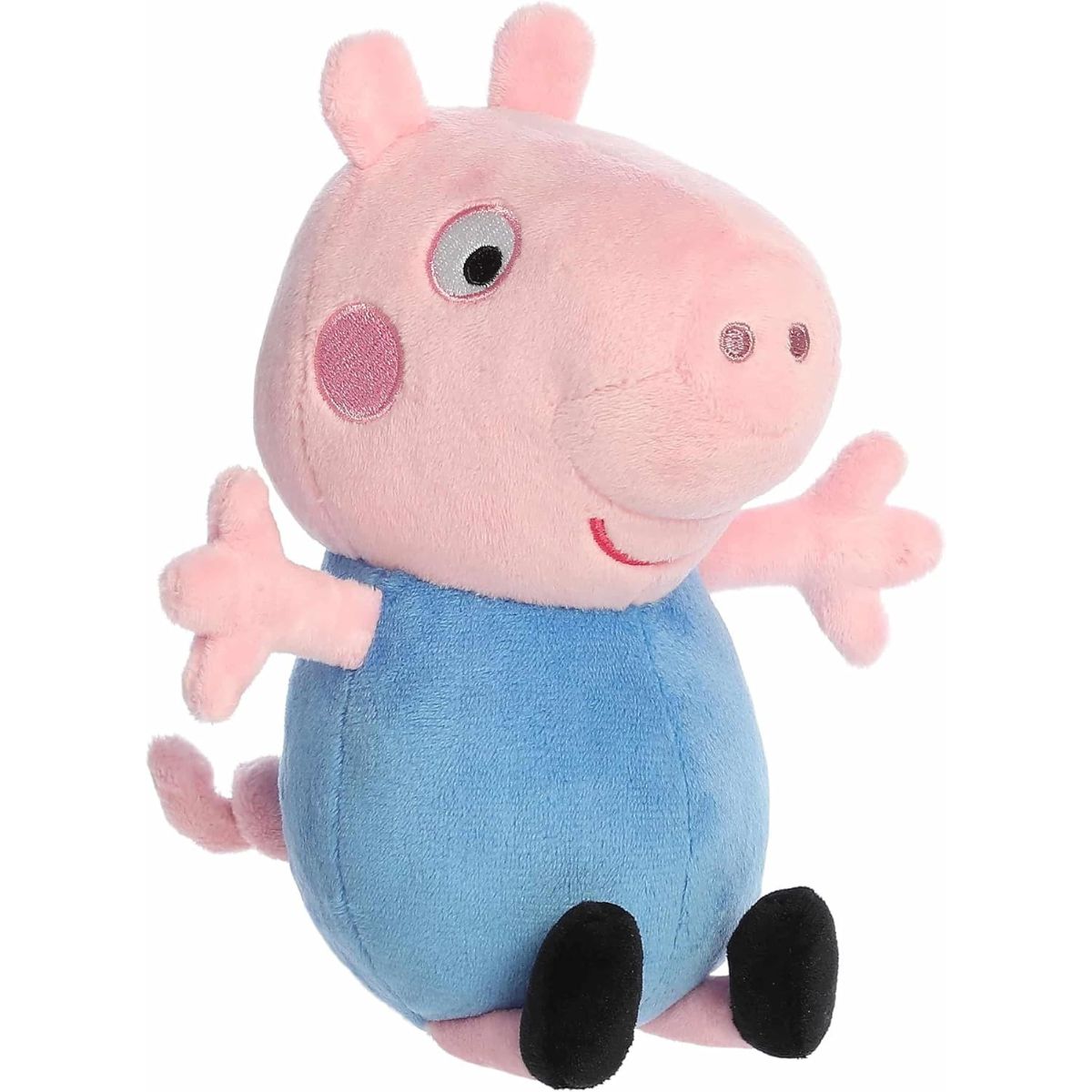 Aurora Peppa Pig 8-inch George Pig stuffed plush sitting wearing his iconic blue shirt.