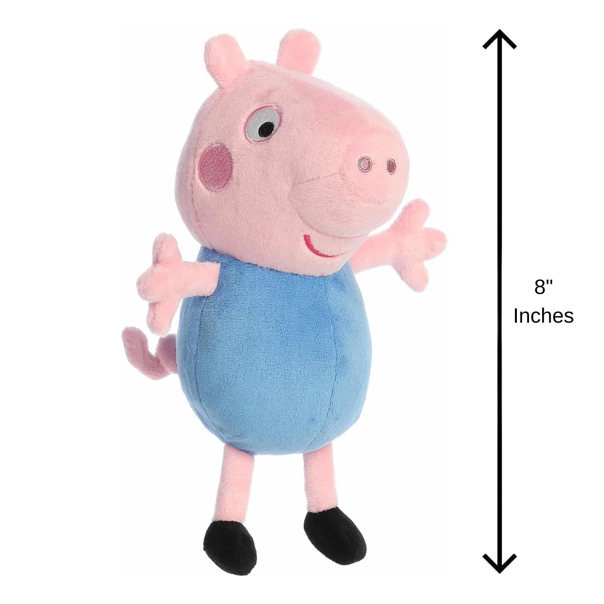 Full view thumbnail of George Pig plush next to an 8-inch height measurement graphic indicator.