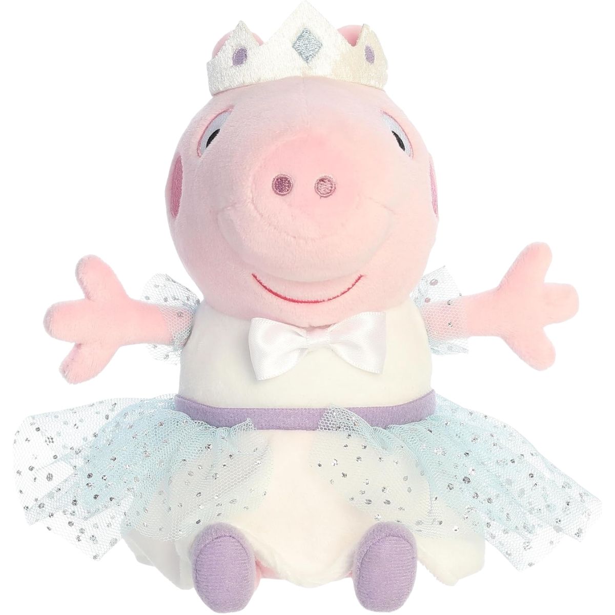 Front view thumbnail of sitting Princess Peppa Pig plush displaying crown and white bow tie top.