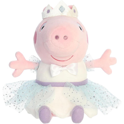 Front view thumbnail of sitting Princess Peppa Pig plush displaying crown and white bow tie top.
