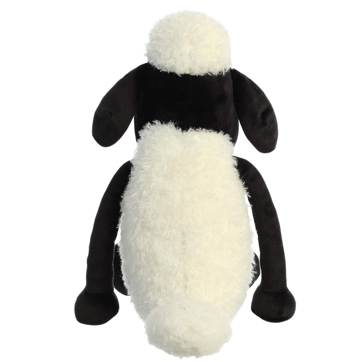 Rear view thumbnail showing the fluffy white fleece back, floppy ears, and white tail of Shaun the Sheep.