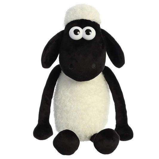 Front view thumbnail of sitting Shaun the Sheep plush showing white fleece body and large wide eyes.