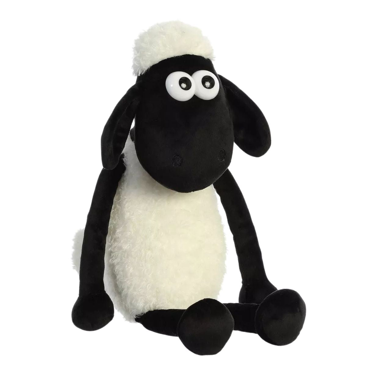 Aurora Shaun the Sheep 17-inch cream and black stuffed animal plush sitting upright.