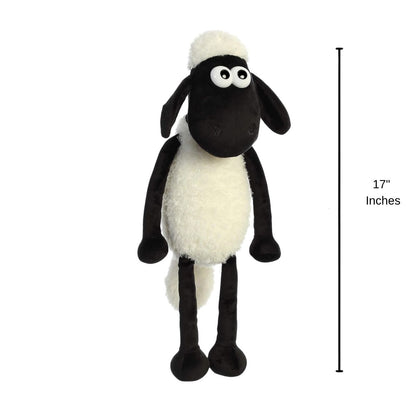 Full standing scale thumbnail of Shaun the Sheep plush showing 17-inch height measurement graphic indicator.