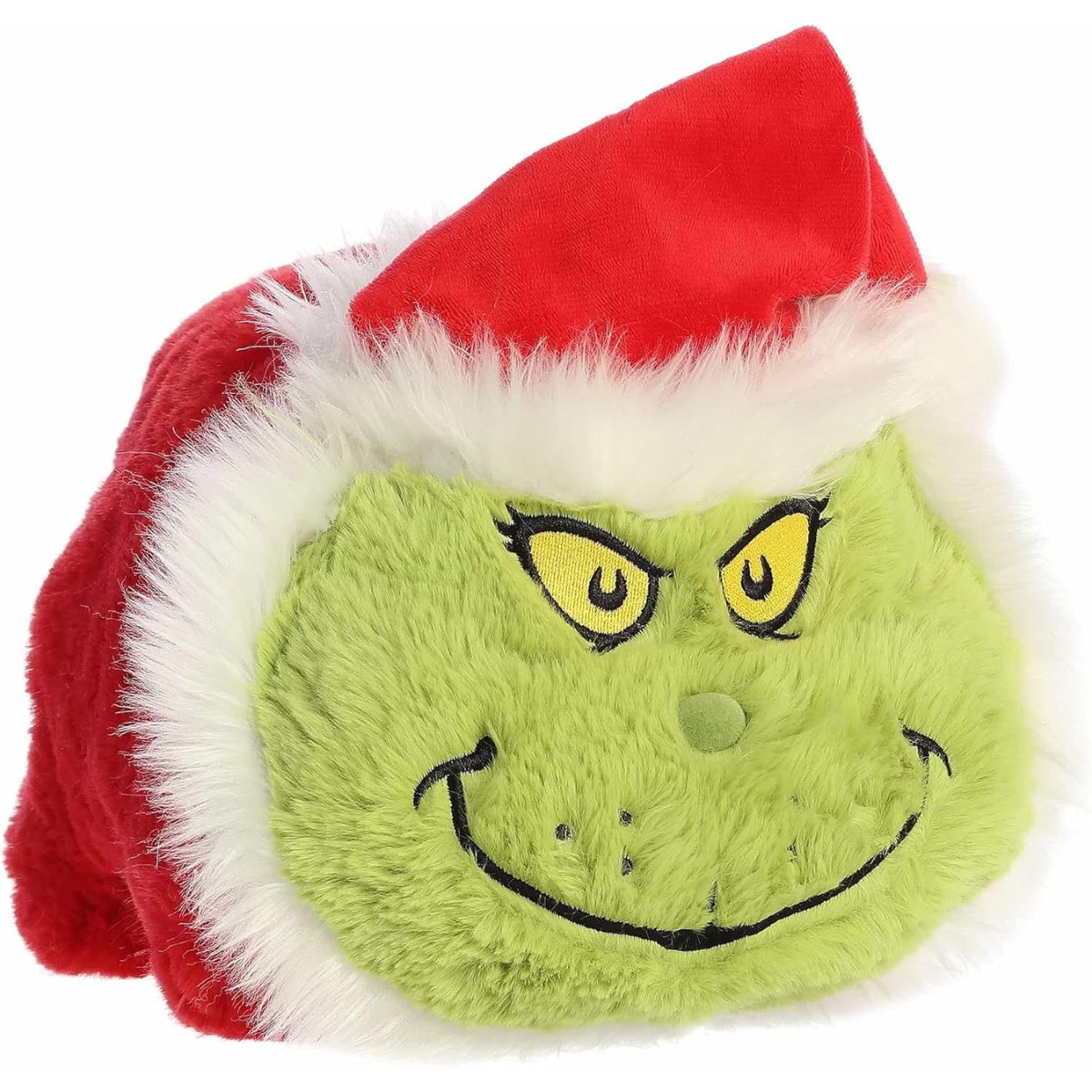Aurora Spudsters Dr. Seuss Santa Grinch 9-inch potato-shaped plush stuffed animal toy angled view.