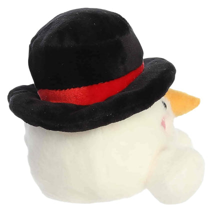 Side profile view thumbnail of Sven Snowman #1-645 plush showing top hat brim and plush orange carrot nose.