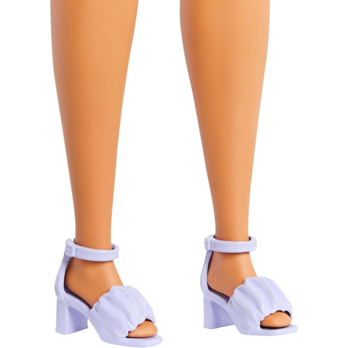 Close-up detail thumbnail of Barbie Fashionistas #240 lavender ruffled block-heel sandal shoes.