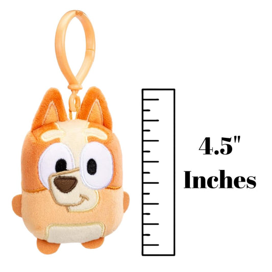Front view thumbnail of Bingo plush clip next to a 4.5-inch height measurement graphic indicator.