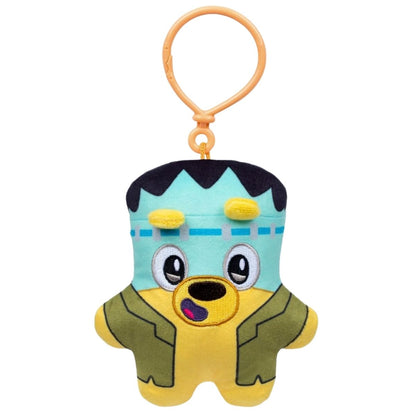 Bluey Biscuits Halloween Monster Lucky 5-inch plush bag clip on a white background.