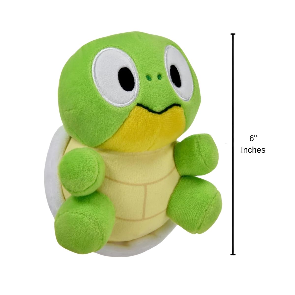 Side angled view of Bluey Turtleboy stuffed animal plush with 6-inch height scale indicator.