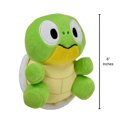 Side angled view of Bluey Turtleboy stuffed animal plush with 6-inch height scale indicator.