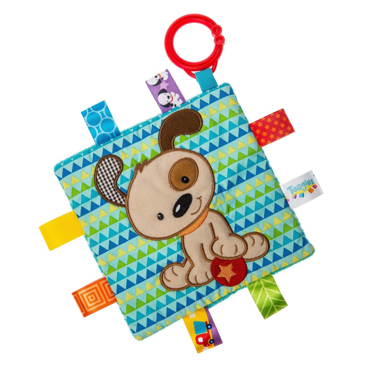 Mary Meyer Taggies Brother Puppy Crinkle Me 6x6 inch baby sensory toy with colorful tags.