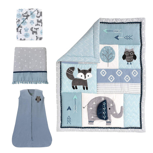 Lambs & Ivy Stay Wild Animal Arrow 4 Piece Crib Bedding Set, Gray/Blue