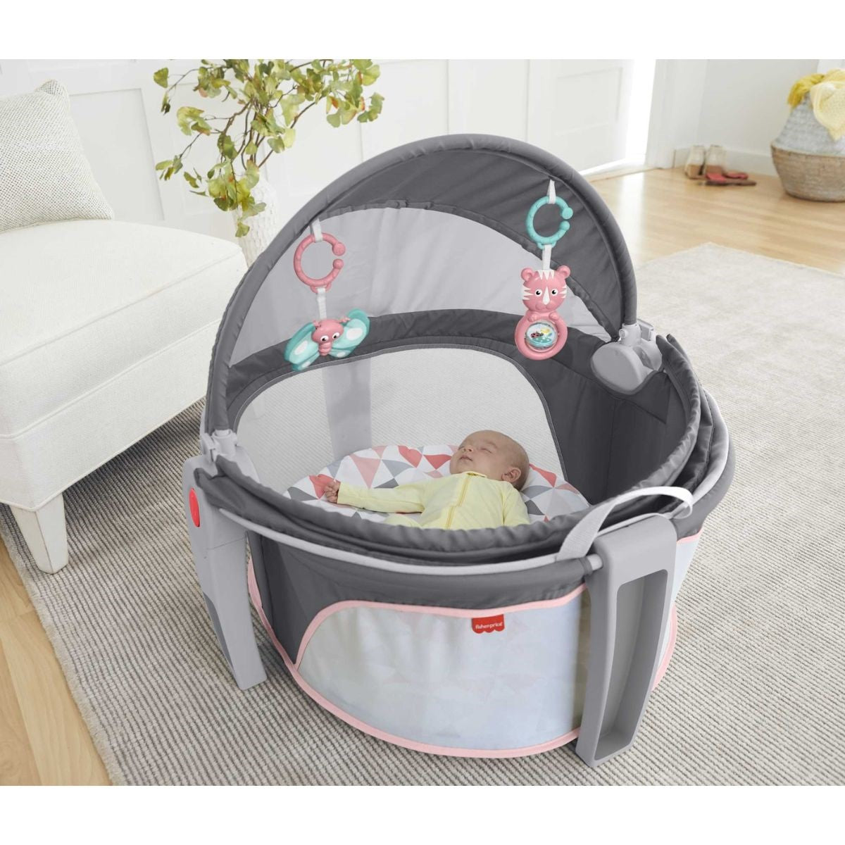 Fisher-Price Baby Portable Bassinet And Play Space On-The-Go Baby Dome, Rosy Windmill