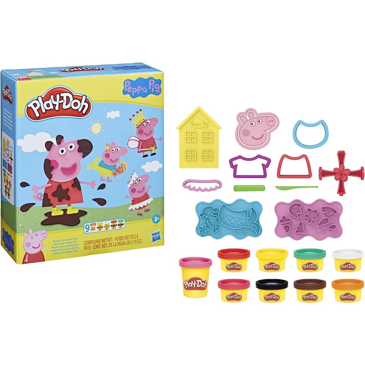 Play-Doh Peppa Pig Stylin' Set, Peppa Pig Playset with 9 Cans of Modeling Compound and 11 Accessories