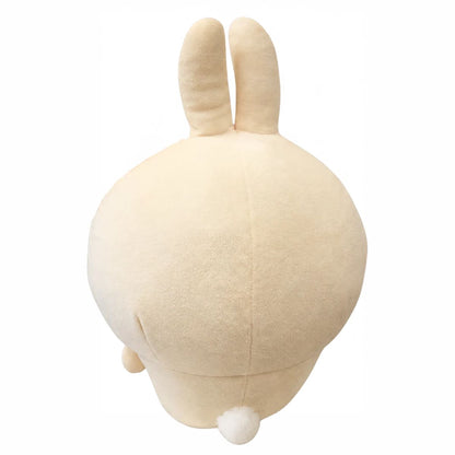 Back view of Chiikawa Usagi plush highlighting round cream body, tall ears, and fluffy white puff tail.