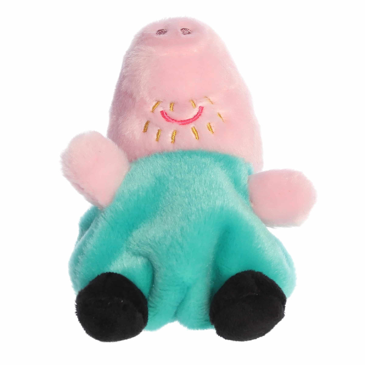 Plush toy with pink top and teal body on a white background