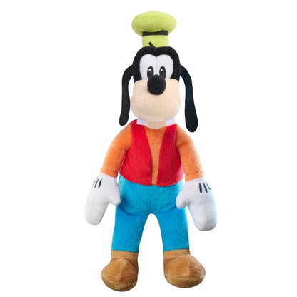 Disney Junior Goofy 9-inch bean plush stuffed animal toy wearing green hat, orange shirt, and blue pants.