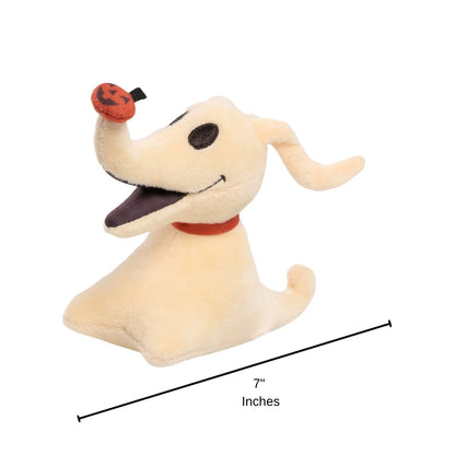 Side profile view of Disney Halloween Zero 7-inch mini plush toy with 7-inch height scale indicator.