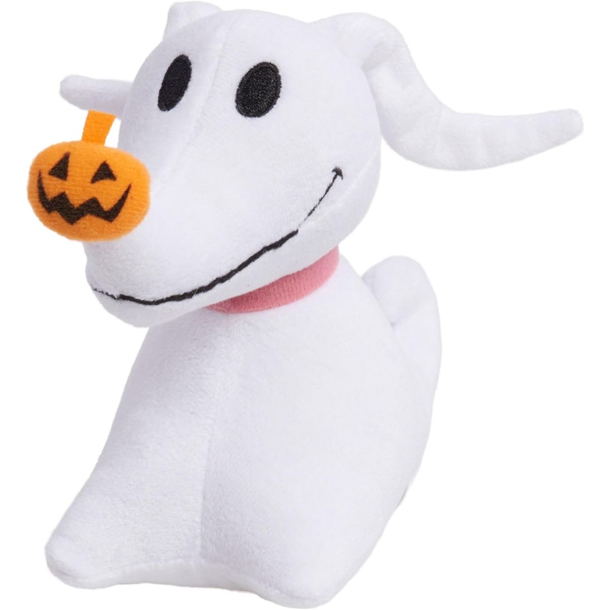 Disney The Nightmare Before Christmas Zero 5.5-inch plush stuffed animal toy with orange pumpkin nose.