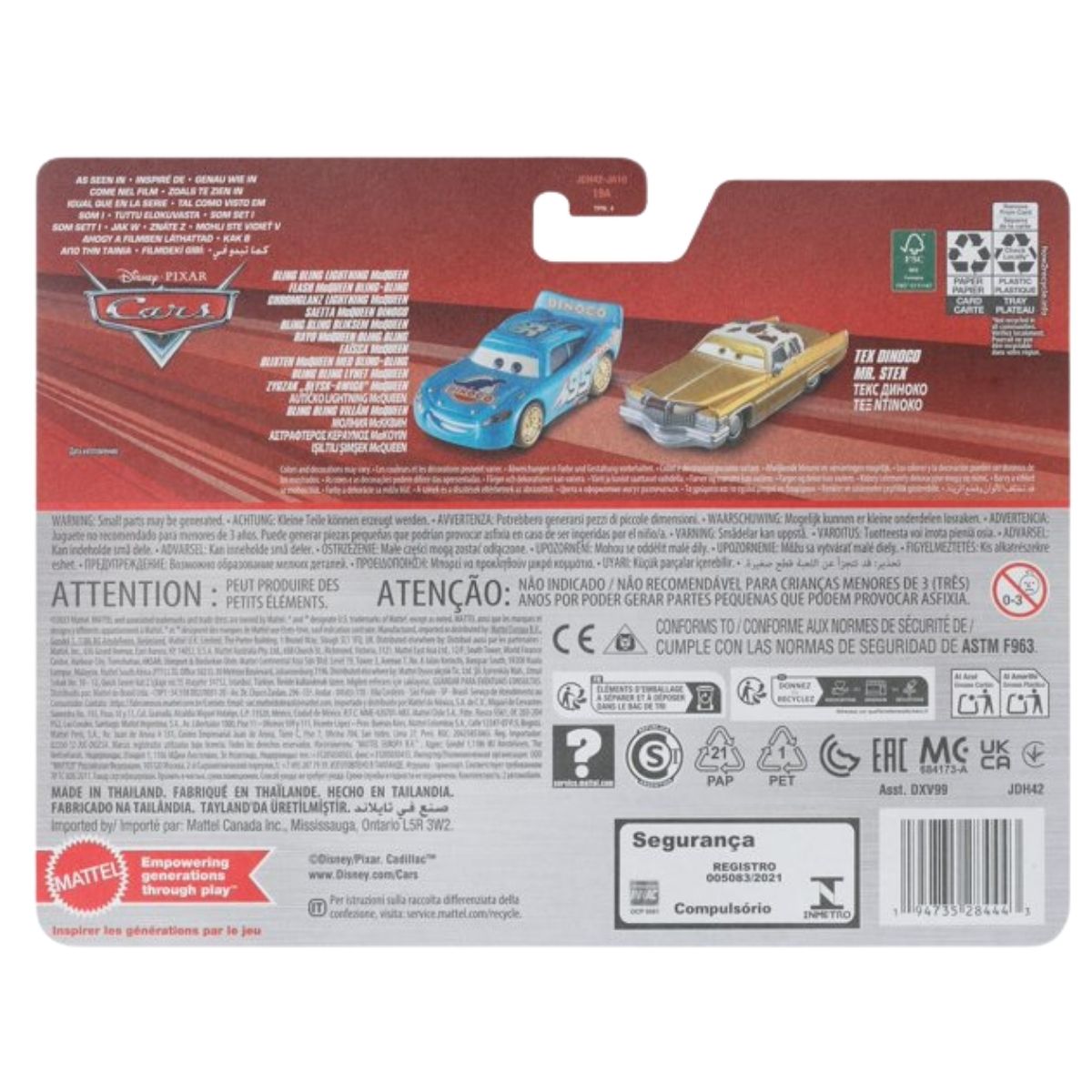 Back of card packaging thumbnail showing other Disney Pixar Cars 1:55 die-cast vehicle assortments.
