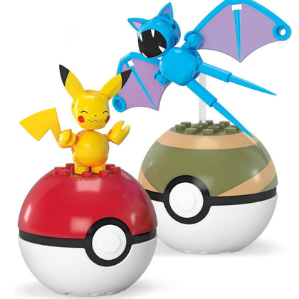 Mega Pokemon Poke Ball 2-Pack, Pikachu and Zubat Action Figure Building Toys Set, 40 Pieces