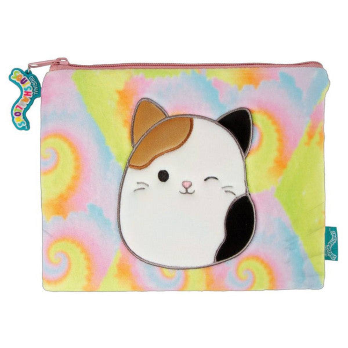 Pouch with a cat design on a tie-dye background