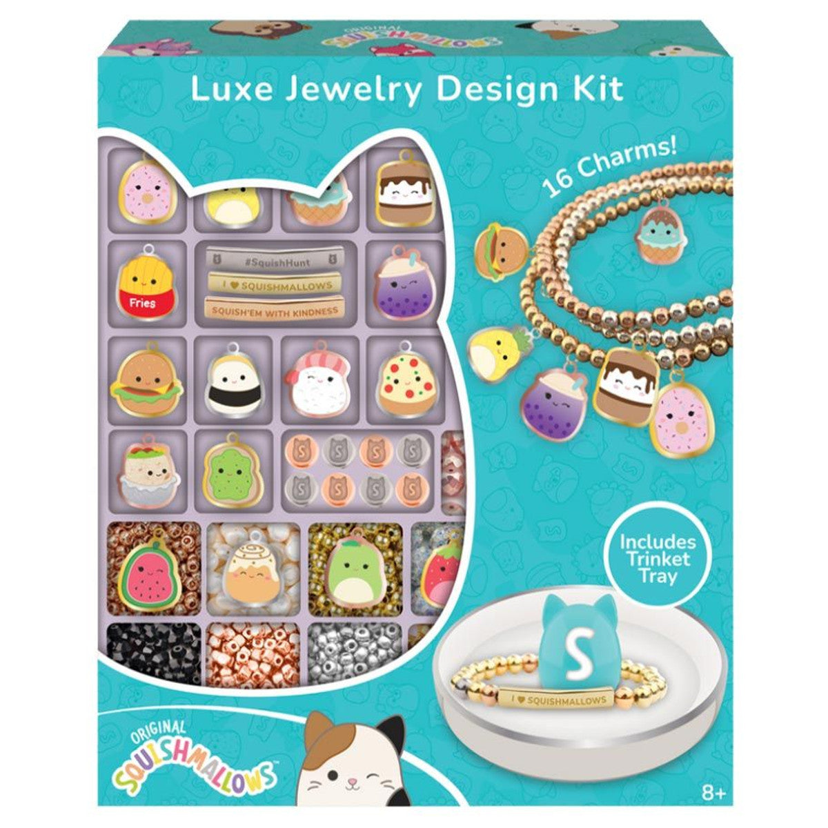 Squishmallows Luxe Jewelry Design Kit, Includes Trinket Tray & 16 Character Charms