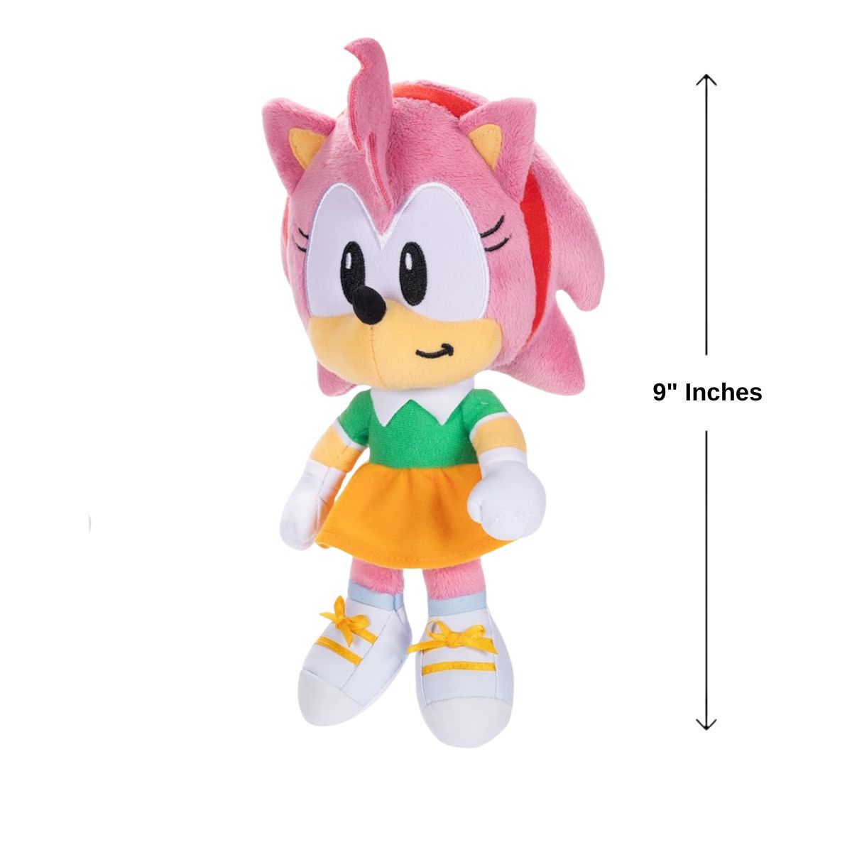 Front view of Classic Amy Rose plush standing next to a 9-inch height measurement graphic.